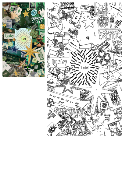 A collage showcasing lucky items, positive affirmations, and symbols of wealth and success, like clovers, money, and destinations.