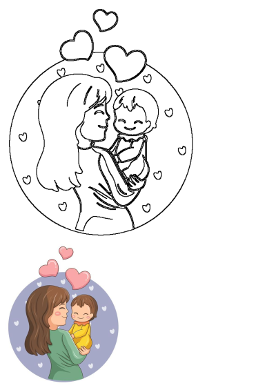 A charming cartoon illustration featuring a woman lovingly holding her baby, with floating hearts. Freepik image of mother-child affection and love.