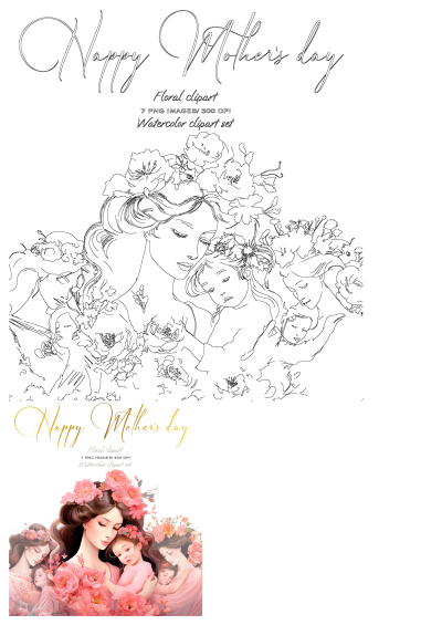 A mother's day card with an illustration of two women and flowers in her hair, depicting a mother-daughter love with floral elements.