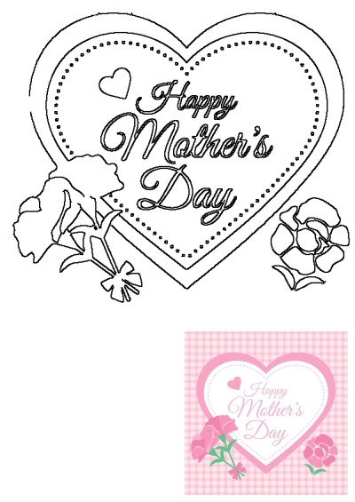 Happy Mother's Day card with pink roses and a heart shape on a pink gingham background. Cute floral greeting for mom.