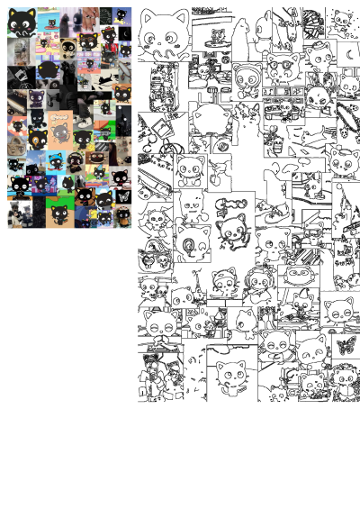 A collage of black and white images featuring cats in different styles. Alt: a collage of black and white images with cats on them, all in different colors