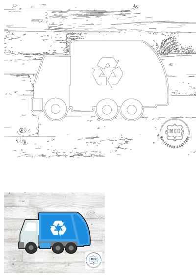 Illustration of a blue and white truck with a recycle symbol on the side. Represents eco-friendly waste management and recycling initiatives.