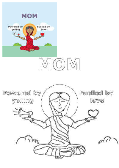 Cartoon image of a mom in field, balancing love and yelling. She sits with a heart in one hand and a megaphone in the other.