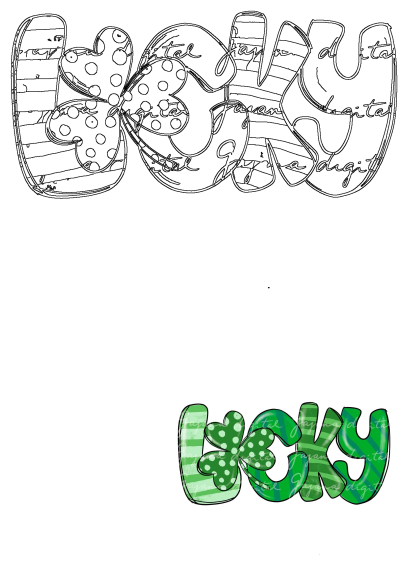 Festive 'Lucky' lettering for St. Patrick's Day. The word lucky is painted in green and white with polka dots on its letters.