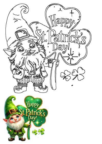 A happy St. Patrick's Day gnome holding a shamrock. Festive illustration with a cute gnome celebrating St. Paddy's day with a shamrock.