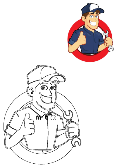 Illustration of a smiling man wearing a cap, holding a wrench and giving a thumbs up. Royalty illustration of a happy mechanic.
