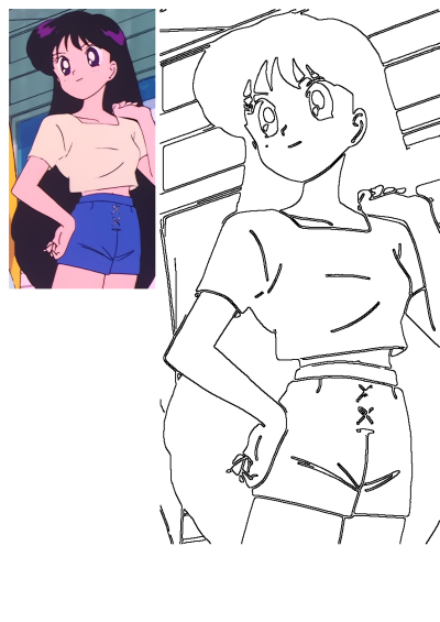 Anime character Sailor Mars (Rei Hino) with long black hair, wearing a crop top and blue shorts. Fan art image.