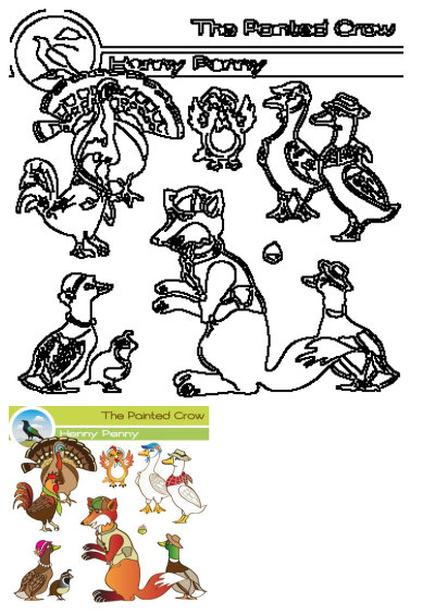 Henny Penny Clipart Set featuring all 9 Chicken Little characters plus an acorn. Whimsical clip art perfect for educational materials and story telling.