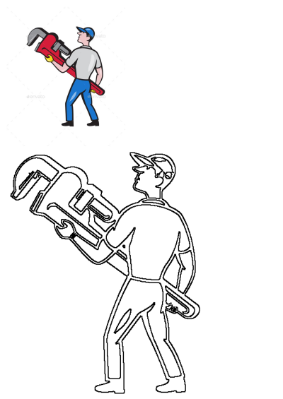 Illustration of a plumber holding a giant red wrench in his hands. The image shows characters on separate layers for easy customization.