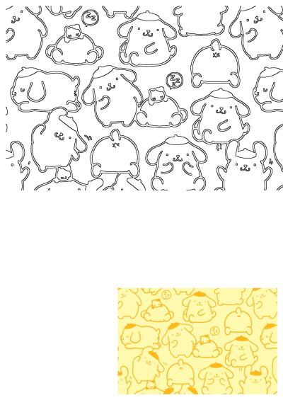Seamless pattern featuring cute Pompompurin illustrations on a yellow background. Perfect for kawaii designs and Sanrio lovers. 