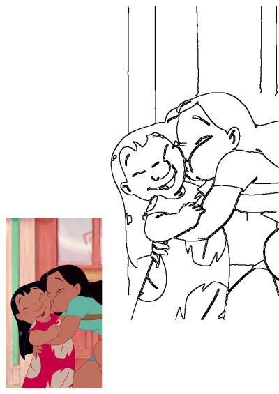 Animated image of Lilo kissing Nani, hugging each other. This heartwarming scene captures the love and bond between the two characters.