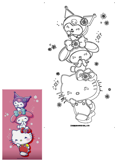 Cute Hello Kitty, Kuromi, and My Melody wallpapers stacked on a pink backdrop with snowflake and star accents. Sanrio characters wallpaper.