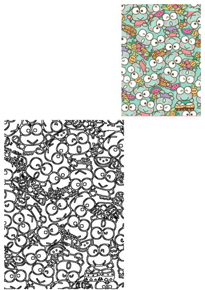 Cartoon image of Keroppi characters on a blue background with lots of eyes. A colorful and cute pattern, perfect for kids and fans.