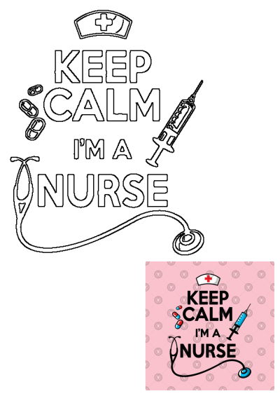 Keep Calm I'm a Nurse cartoon image with a syringe, pills, nurse hat and a stethoscope. Nurse design for t-shirts, stickers and decorations.