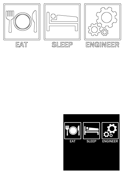 The eat sleep engineer sign is shown in white on a black background with gears and gear, representing an engineer's daily life.
