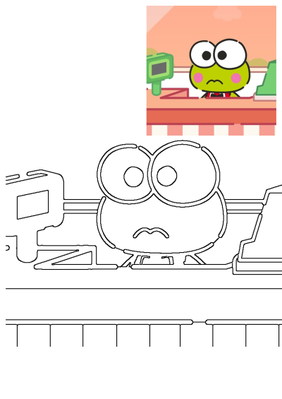Cartoon depiction of Keroppi, the frog character, sitting at a desk with a computer monitor and keyboard in front of him, ready to work.