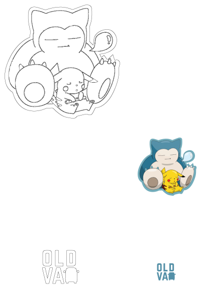 Cartoon image shows sleeping Snorlax with a Pikachu asleep in its lap. Alt provided said: an image of a cartoon character holding a baby pokemon in it's lap with the caption old va
