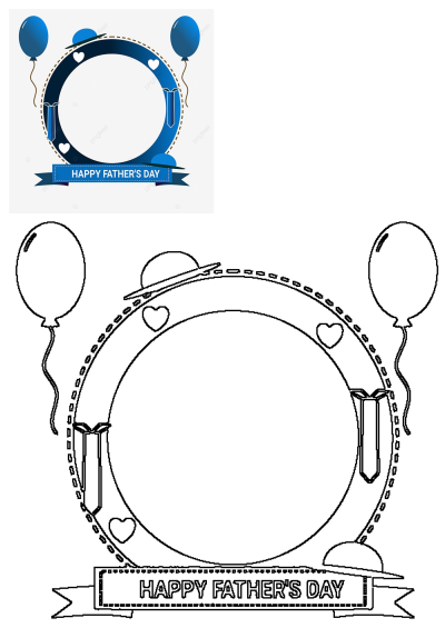 Happy Father's Day greeting card with blue balloons, a ribbon, and a circle design. Perfect for Father's Day celebrations. PNG and PSD files available.