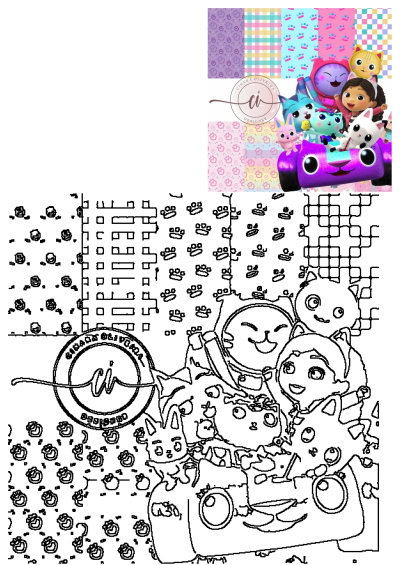 Image of Gabby's Dollhouse cartoon characters in a car with different colors and patterns, perfect for playful and fun designs.