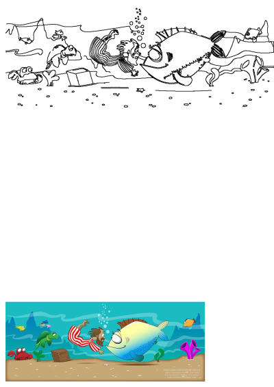 an image of a cartoon fish swimming in the ocean with other sea creatures around him