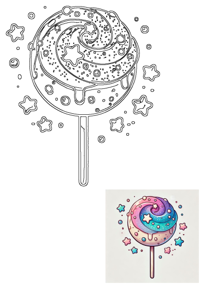 Sweet drawing of a lollipop adorned with stars. A colorful, whimsical treat that brings a touch of magic to any day!