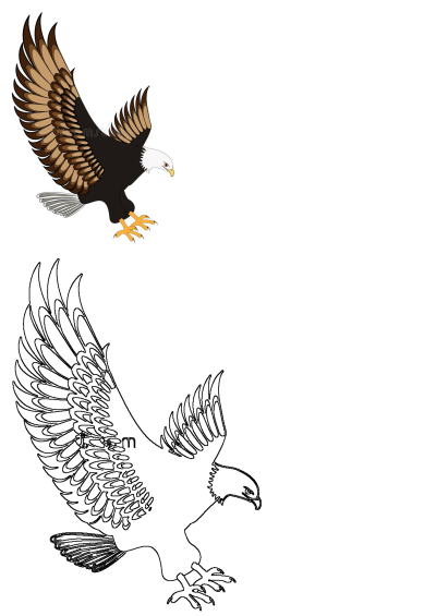 Illustration of an eagle flying in the air with its wings spread, showcasing its majestic and powerful presence.