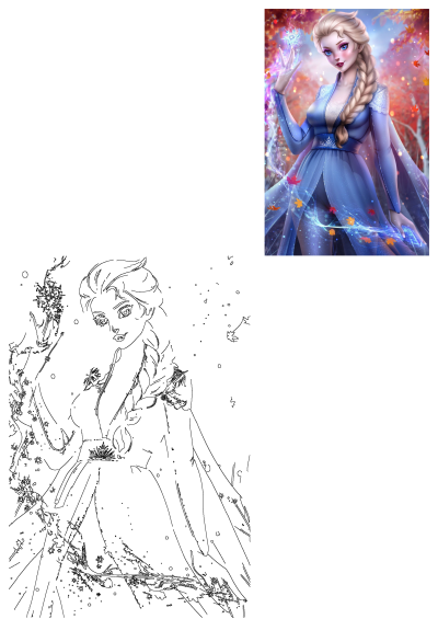 A captivating image of Elsa, the frozen princess, with long blonde hair and her iconic blue dress. She holds a shimmering ice flake in her hand. 