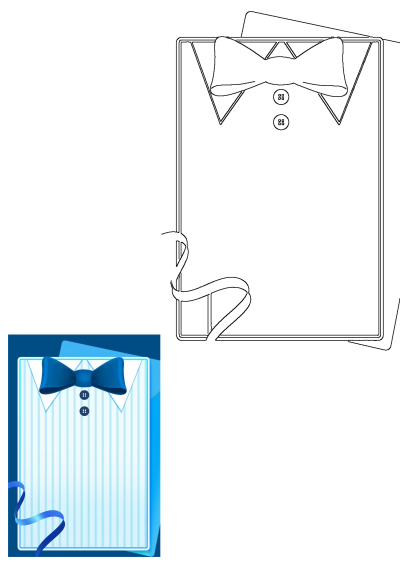 Card featuring a blue bow tie, a striped white shirt, and a blue ribbon. Represents a formal event or a card for a special occasion.