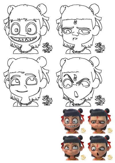 Various expressions of the Nezha Reborn movie character, showcasing a range of emotions from happy to angry.