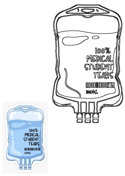 A blue water bottle with a sticker that says "100% medical student tears" - perfect for med students with a sense of humor. 