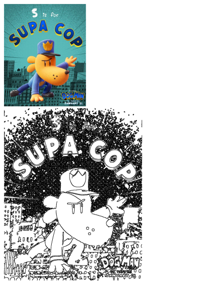 Poster for the Dog Man movie 'Supa Cop', featuring the claymation-style character in a police uniform against a cityscape backdrop.