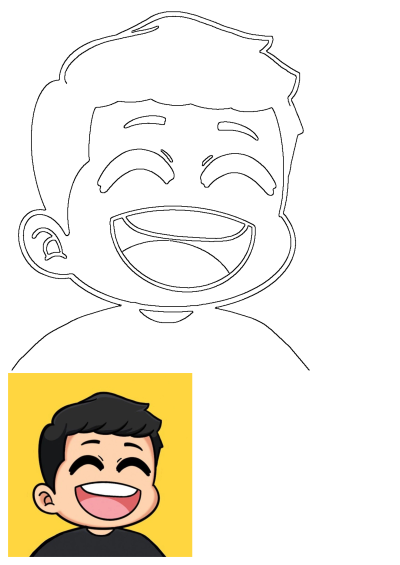 Cartoon image depicting a smiling man with black hair against a yellow background, representing a 'Color Clash' effect. Bright and cheerful.