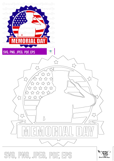 Memorial Day SVG file features an American flag design with a soldier saluting. Perfect for honoring our heroes. Vector files included.