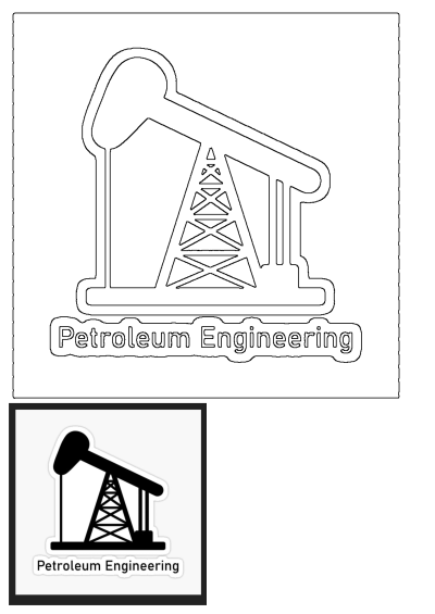 Black and white petroleum engineering logo sticker featuring an oil pump. Illustration for petroleum industry and engineering topics.