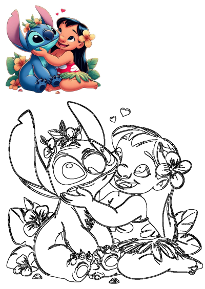 Cute Lilo and Stitch cartoon characters hugging, perfect for WhatsApp wallpaper or a Stitch drawing. A lovely Lilo et Stitch image!