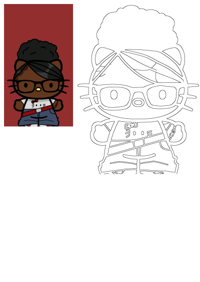 Cartoon of a cat's head character wearing glasses. Features Hello Kitty in a modern style. Vector illustration of a popular cat figure.
