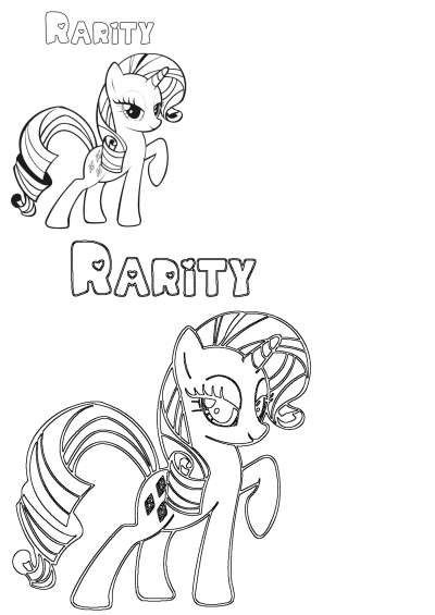 An image of Rarity, a cartoon pony, with stylish manes. This coloring page is perfect for My Little Pony fans of all ages. 