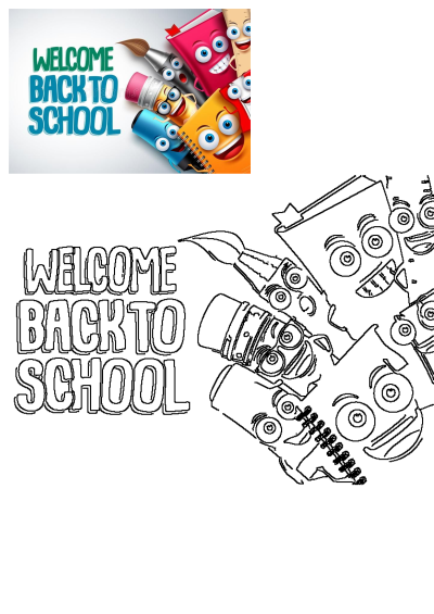 Welcome back to school! Image featuring cartoon pencils, books, and a ruler, all with fun, cartoon eyeballs on a white background.