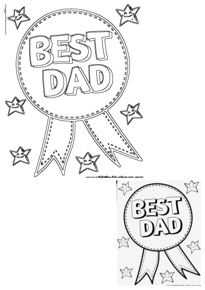 A "Best Dad" badge surrounded by cute stars, perfect as a coloring page for Father's Day. A fun way to show appreciation! The best dad badge with stars around it