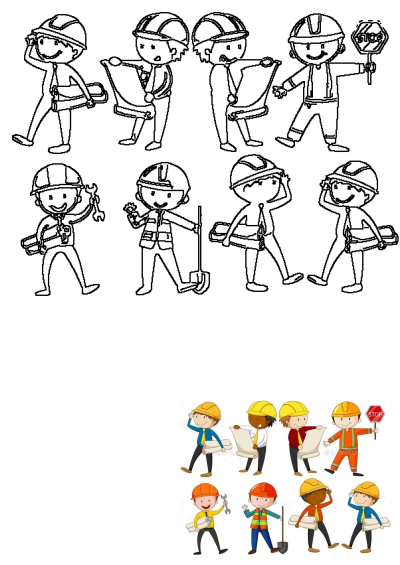 Cartoon illustration of diverse construction workers on a white background. Features various people characters, including builders and engineers, in hard hats.