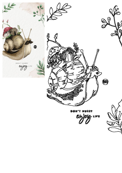 A charming watercolor illustration of a snail with mushrooms and a tiny house on its back. Don't hurry, enjoy life. A whimsical and peaceful image.