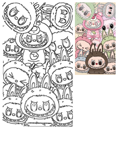 A colorful collage of cute yet mischievous kawaii monsters from Pop Mart by Kasing Lung. Characters with big eyes and toothy grins.