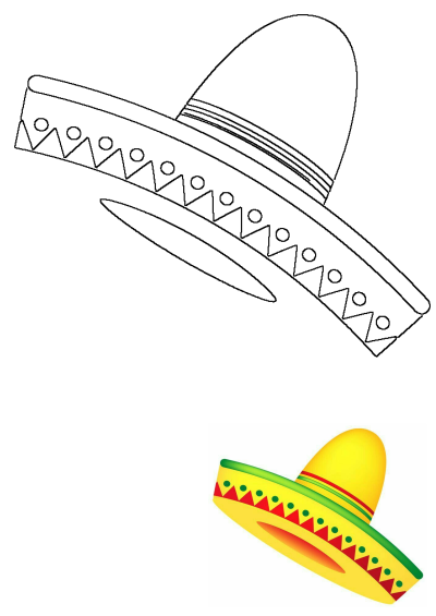 A yellow sombrero with red and green trim on its side,isolated against a white background. A festive and vibrant image of a traditional hat.