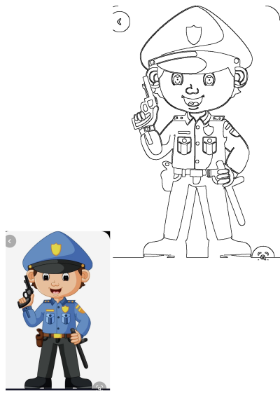 Cartoon illustration of a police officer in blue uniform, holding a gun in one hand and a baton in the other.