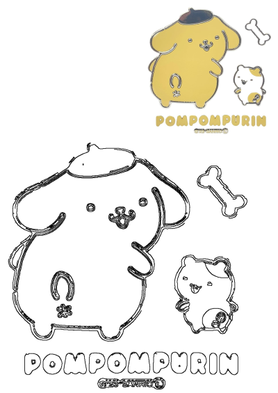 A charming sticker featuring Pompompurin, the adorable dog, along with his bone. A cute Pompompurin sticker for fans.