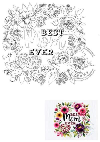 Best Mom Ever design features flowers and a leopard print heart. The words best mom ever are surrounded by flowers and leopard print on a white background
