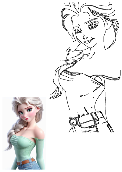 Animated image of a woman with blonde hair and blue jeans, wearing a green top. Cartoon style, stylish outfit and braid hair. Fashion illustration.