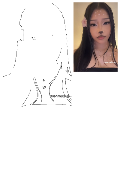 Girl with deer makeup, black hair braided, flower in hair, heart necklace, Halloween costume idea. Deer makeup.