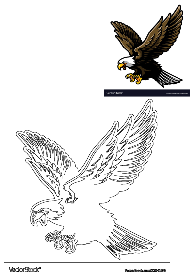 Illustration of an eagle flying through the air with its talons in its claws and wings spread out. Majestic bird in flight.