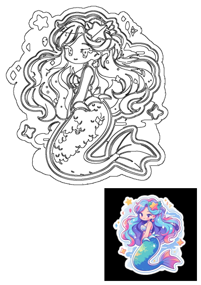 A sticker of a cute, kawaii mermaid with colorful hair sitting on her tail. This adorable mermaid sticker is perfect for any fantasy lover.
